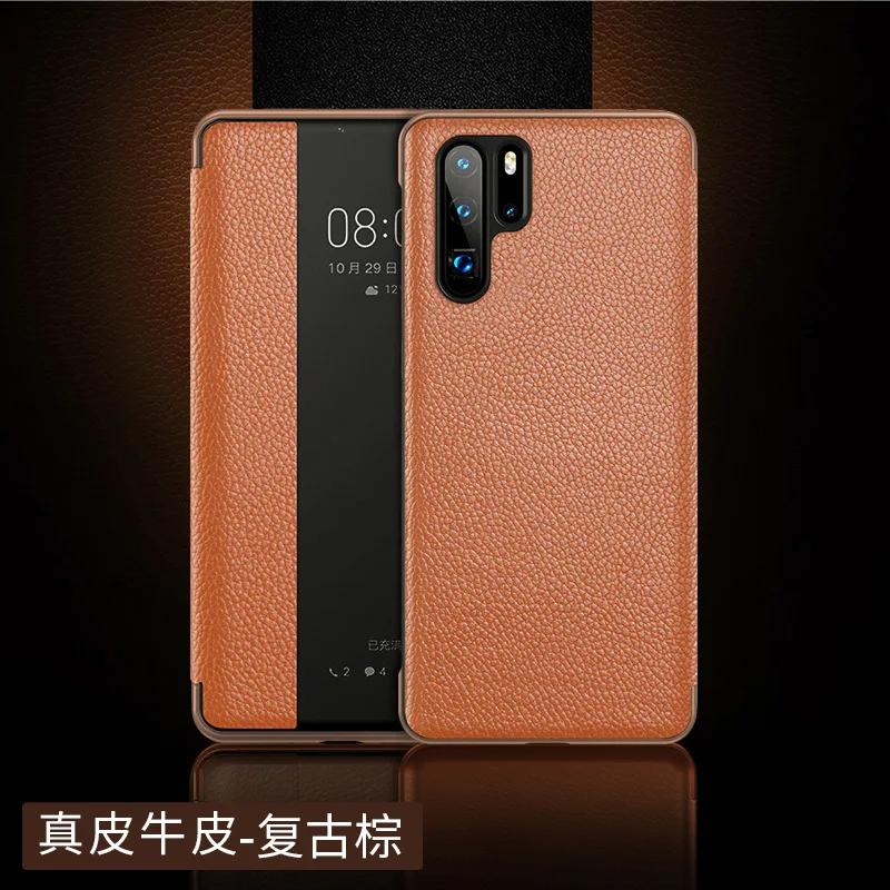 

Genuine Leather Case For Huawei P20 Pro Case Intelligent Cover Etui Window View Coque For Huawei P30 Pro Case Fundas Capa