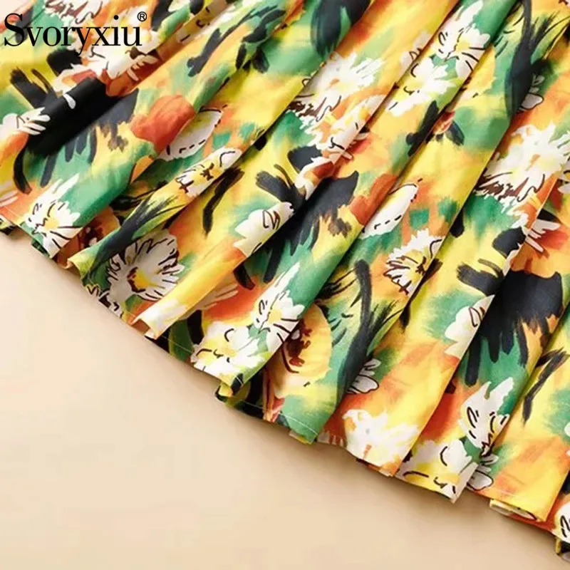 

Svoryxiu Runway Summer Vintage Flower Print Dress Women's Short Sleeve Elastic Waist Off Shoulder Mini Dresses Vestdios