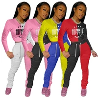 2020 2 piece set women sweatsuits for women fall clothes patchwork top stacked leggings plus size outfit wholesale dropshipping