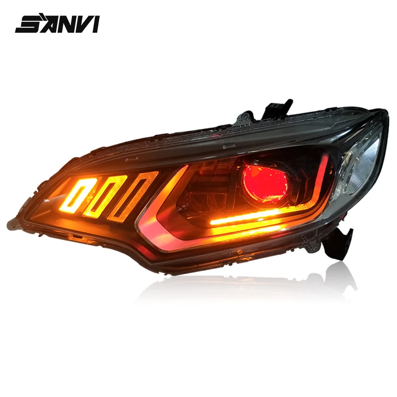 

For Honda Fit 2014-2018 Headlight Assembly with Blue Hella5 Membrane Dual optical lens, Streamer LED Day Running Light Kits