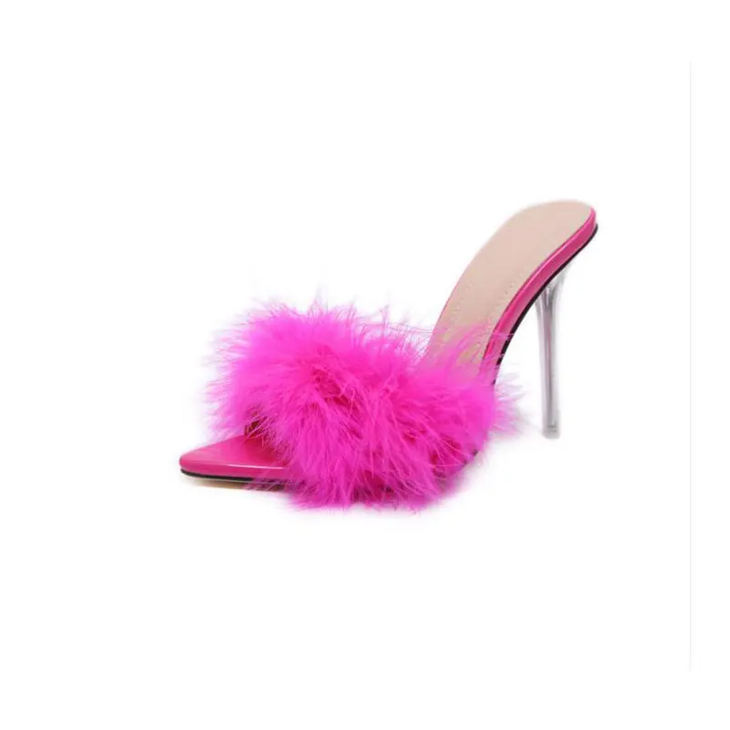 2020 г. новые модные летние туфли-лодочки с перьями и открытым носком для женщин