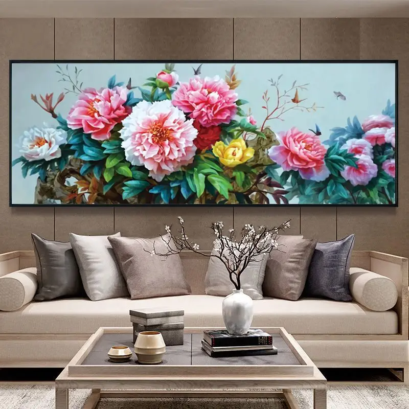 

Needlework,DIY Big Cross Stitch set for Full Embroidery Kit,Colorful Rose Peony Flower Printed Pattern Wedding Wall Decor