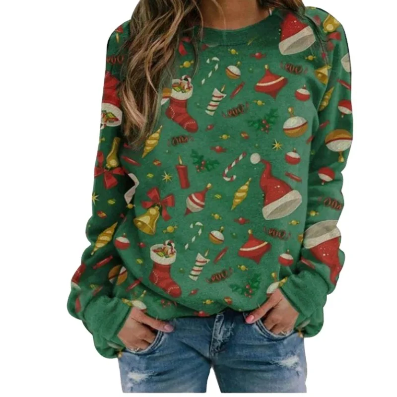 

European and American Fall/winter Hot Style Round Neck Long Sleeve Printed Christmas Women's Sweater Pullover
