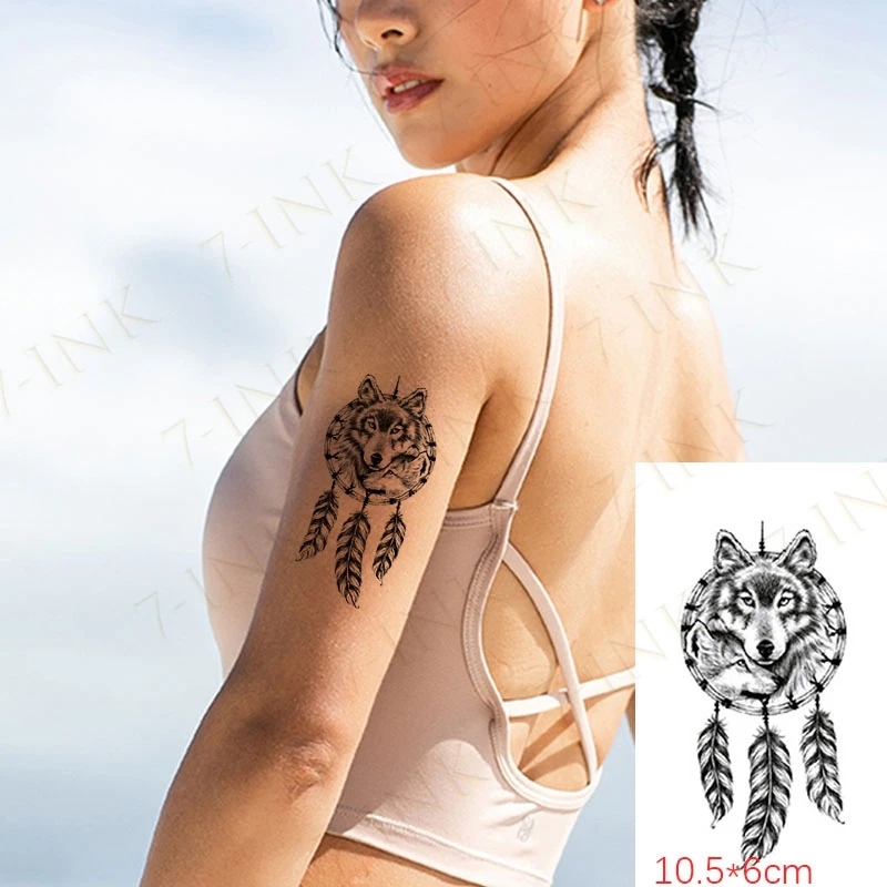 Водостойкие временные тату наклейки женские волчьи перья Ловец снов татуировки