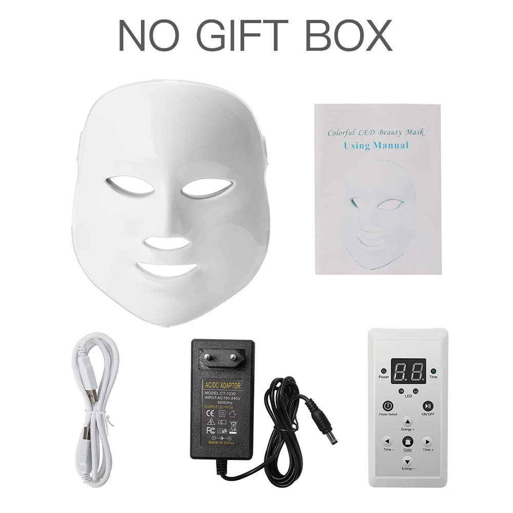 No neck no box СВЕТОДИОДНЫЙ Прибор для ухода за кожей лица 7 цветов с EMS микроэлектроники светодиодный фотон маски для удаления морщин домашний спа уход за кожей Инструменты - Цвет: No neck no box