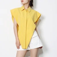 irregular blouse for women lapel sleeveless loose minimalist casual solid shirt female fashion new clothing