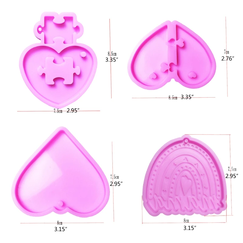 

8 Pcs/Set Love Heart Keychain Epoxy Resin Mold Necklace Pendant Silicone Mould