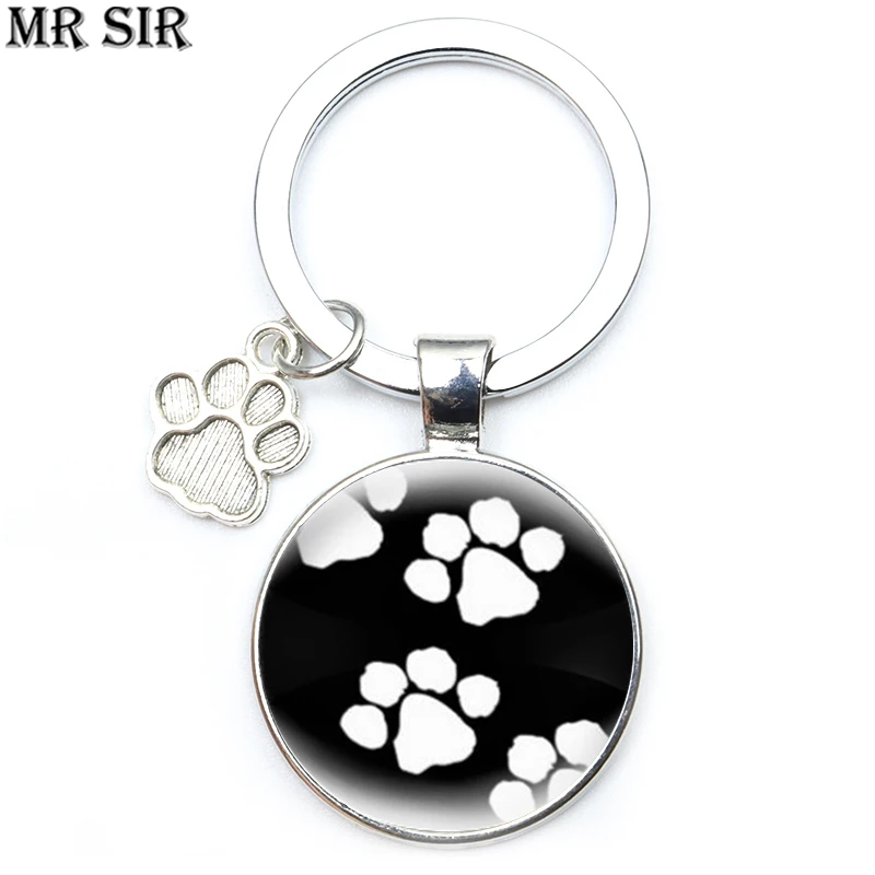 

New Cute Dog Cat Paw Creative Keychain Cartoon Animal Fashion Key Chain Keys Bags Accessories Glass Photo Custom Pendant Keyring