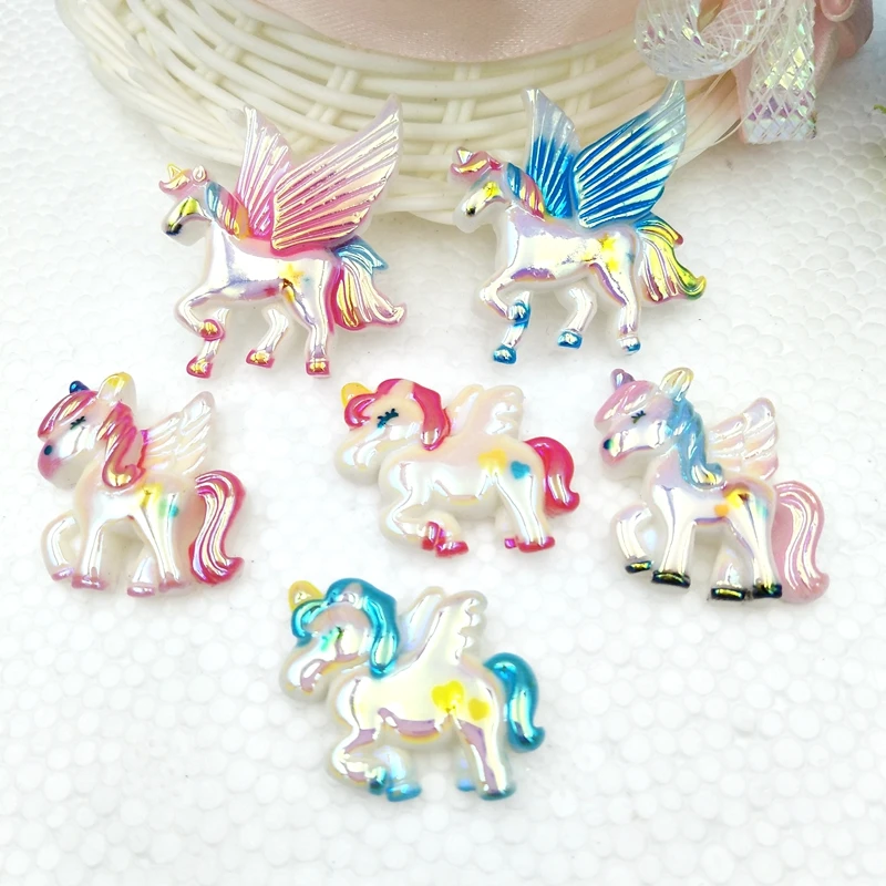 10 шт. смешанные милые Мультяшные единороги с плоским основанием из смолы