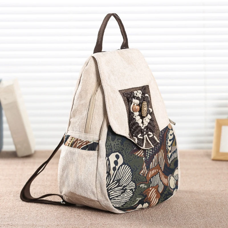 

Ladies Anti-Theft Backpack Retro Printing Female Student School Bag Handmade Lady School Bag