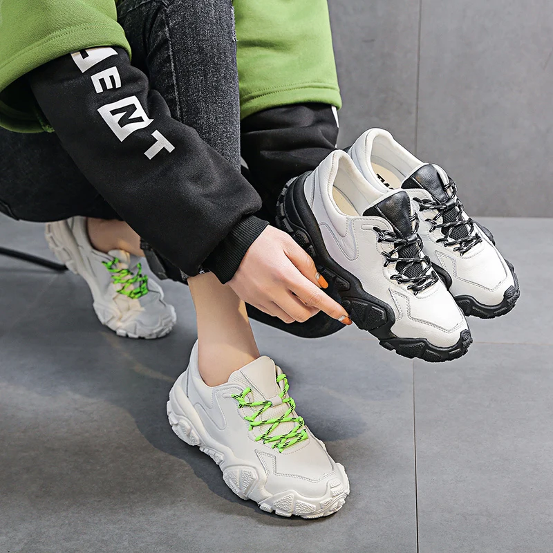 Fujin Women Sneakers Platform Causal Shoes Mixed Colors Muffin Bottom Breathable Fashion Flock Thick | Обувь