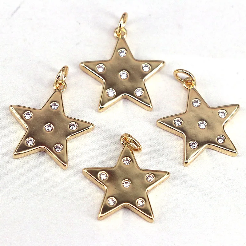 

10Pcs, CZ Micro Pave Five Point Star Shape Pendant, Gold Filled Star Charm, Necklace Bracelet Charm Pendants