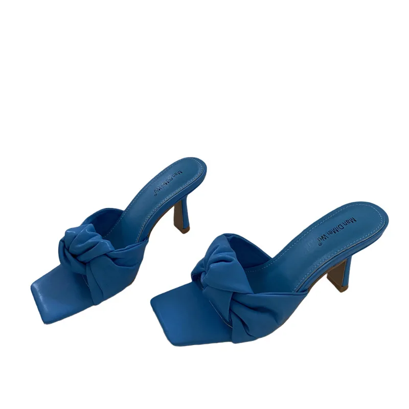 

Low Female Shoes Ladies' Slippers Women Heels Luxury Slides 2021 High Designer Fabric Rome Rubber PU Basic Hoof Female Shoes Lad