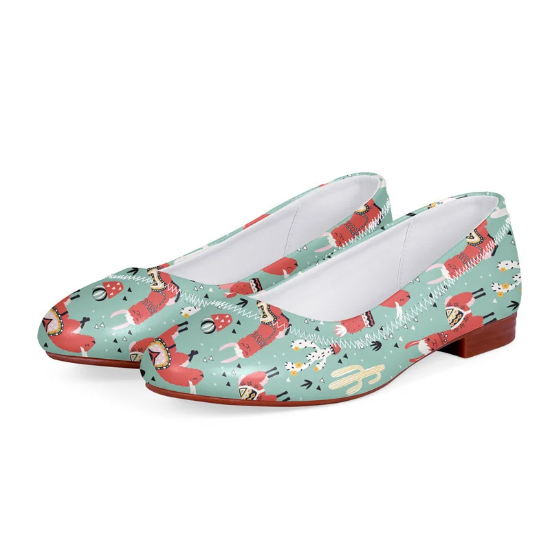 

Nopersonality Flat Shoes Women Designer Alpaca Llama Flower Lady Party Low Heel Boat Shoes Female Slip on Chaussures Plates