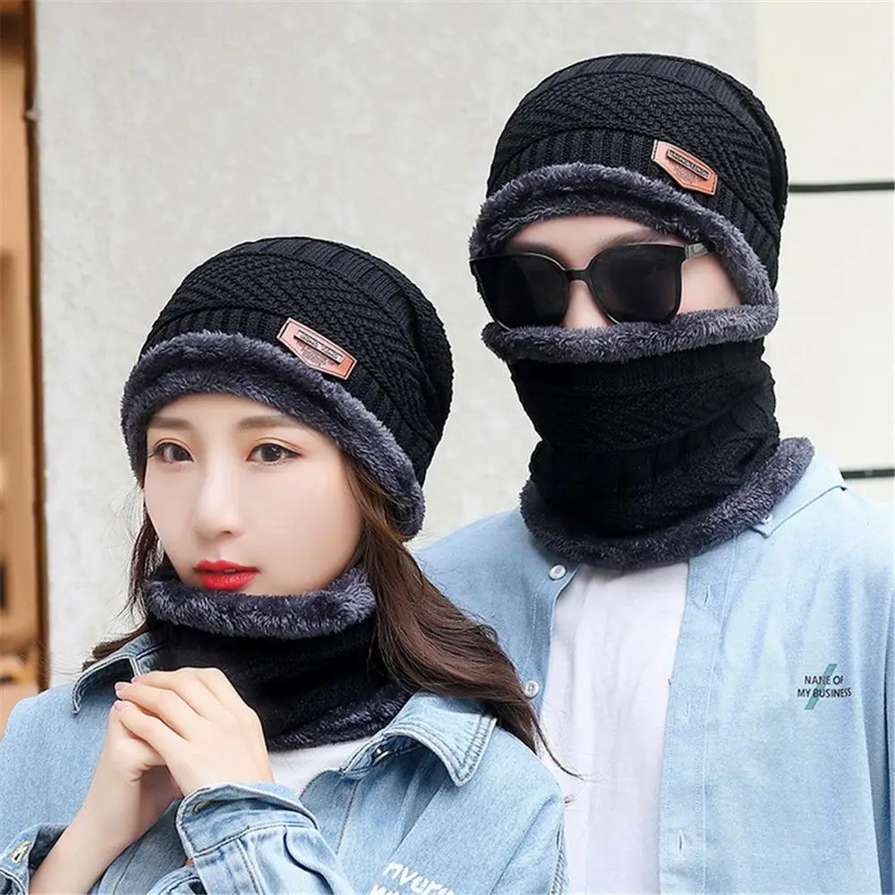 

Men Women Fleece Soft Thermal Knitted Hat Beanie Hat Scarf Balaclava Neck Scarf Cap