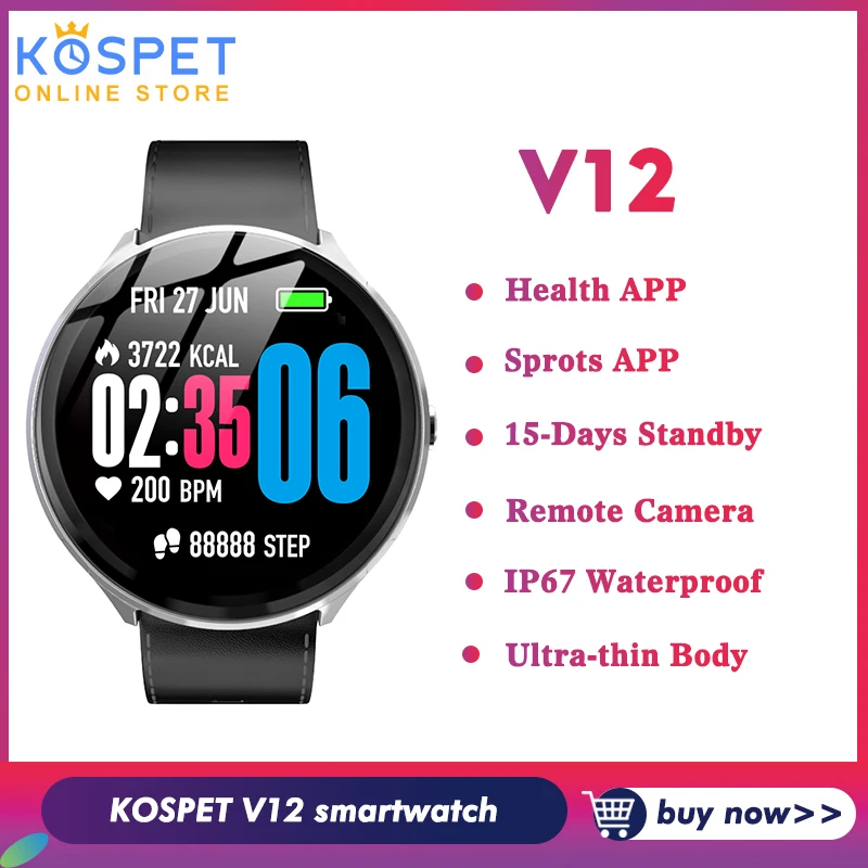 Смарт-часы KOSPET V12 IP67 водонепроницаемые 180mAh 1," Buletooth Heart Rate Sprots умные часы для поддержания здорового образа жизни мужчин и женщин для IOS Android Phone