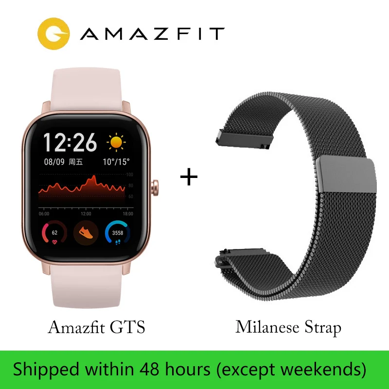 Глобальная версия Xiaomi Huami Amazfit GTS Смарт-часы gps 5ATM водонепроницаемые Смарт-часы здоровье частота сердечных сокращений AMOLED 12 Спортивные - Color: PINK-strap
