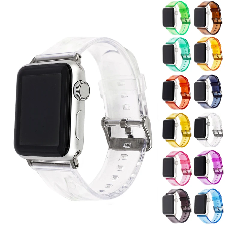 For Apple Watch 7 6 5 4 38 40 41mm 42 44 45mm Women Clear TPU Replacement Bracelet Band for iwatch Transparent Resin Watch Strap