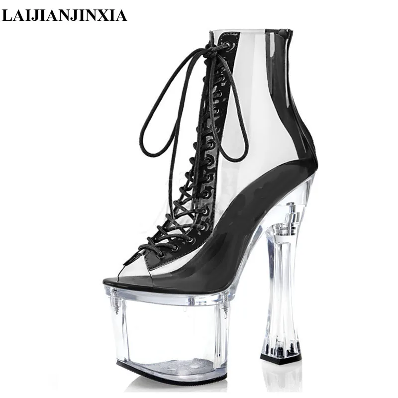 

LAIJIANJINXIA New 18cm High Heels Dance Shoes Women Boots Sexy Ankle Boots Fish Mouth Party Club Fashion Pole Dancing Shoes