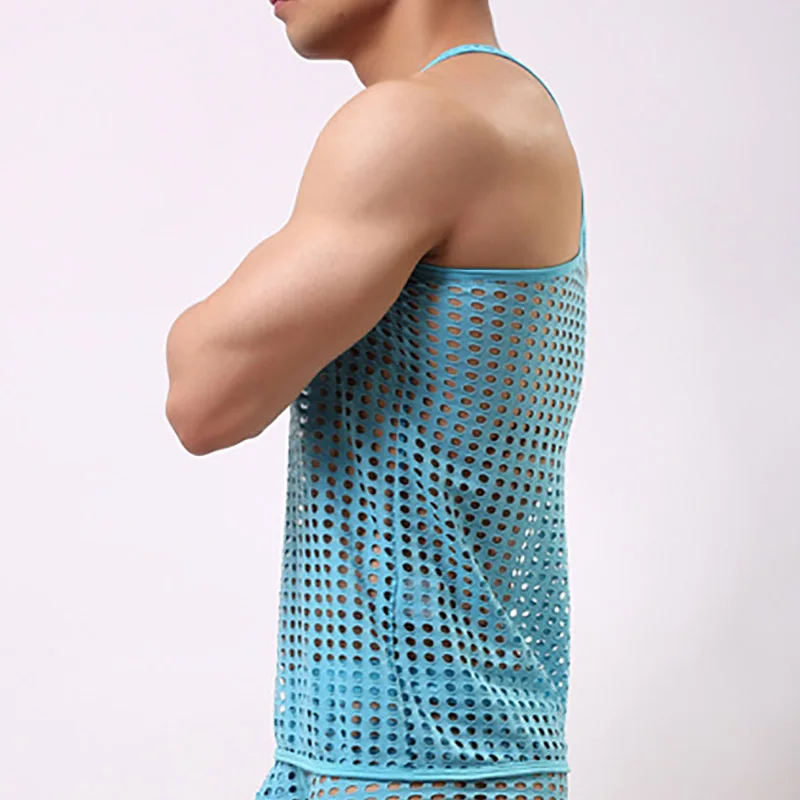 Мужские майки Нижние рубашки сетчатые прозрачные гей ажурные сексуальные