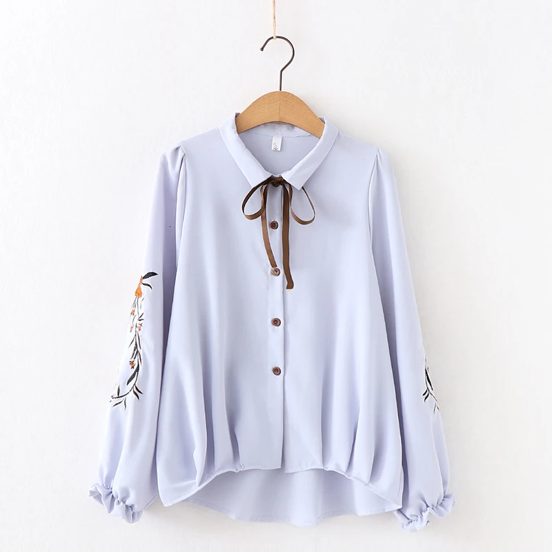 

Женская рубашка с вышивкой и длинным рукавом, Повседневная элегантная офисная блузка в Корейском стиле ретро на пуговицах, осень 2019