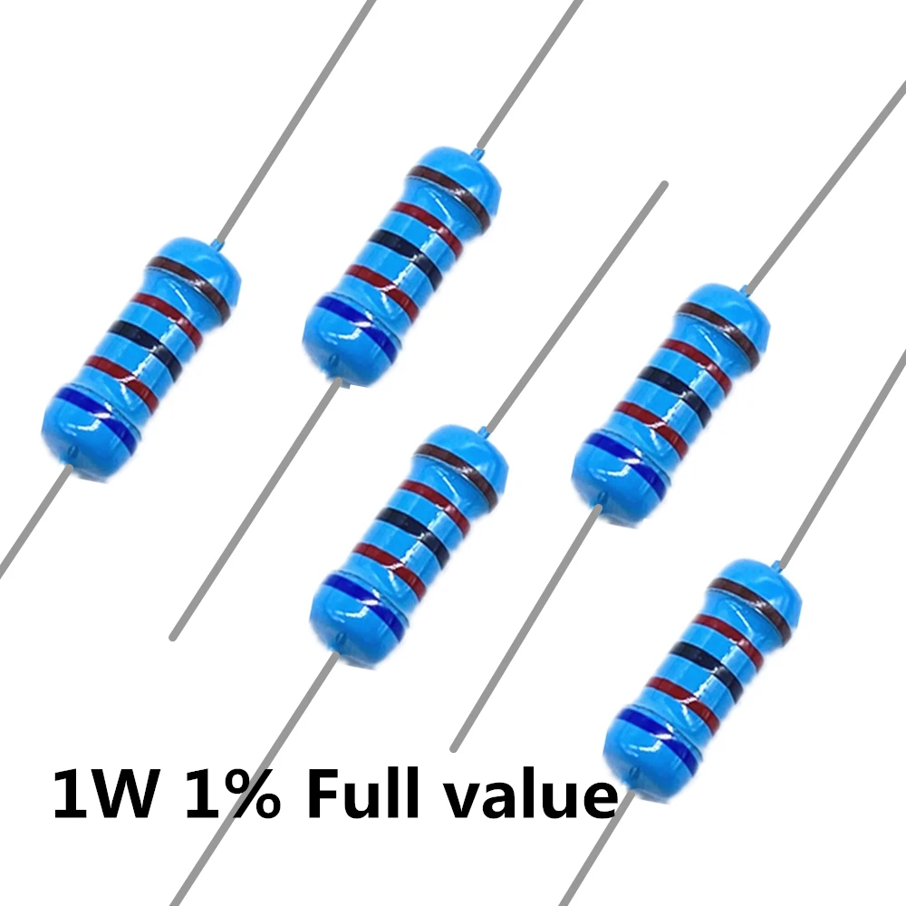 

50 шт. 1 Вт 1R ~ 1 м 0.1R 0.18R 0.2R 0.22R 0.24R 0.27R 0.3R 0.33R 0.39R 0.43R 0.47R 0.5R 0.51R 0.56R 0.62R металлический пленочный резистор 1%