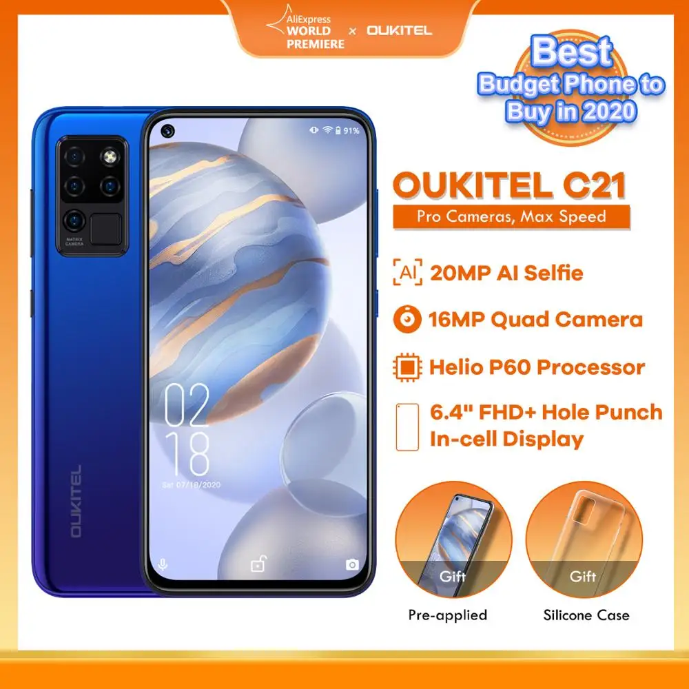 

OUKITEL C21 Helio P60 4000mAh Octa Core 4G 64G mobile phone 20MP Selfie 6.4'' FHD Hole Punch Screen Celular SmartPhone
