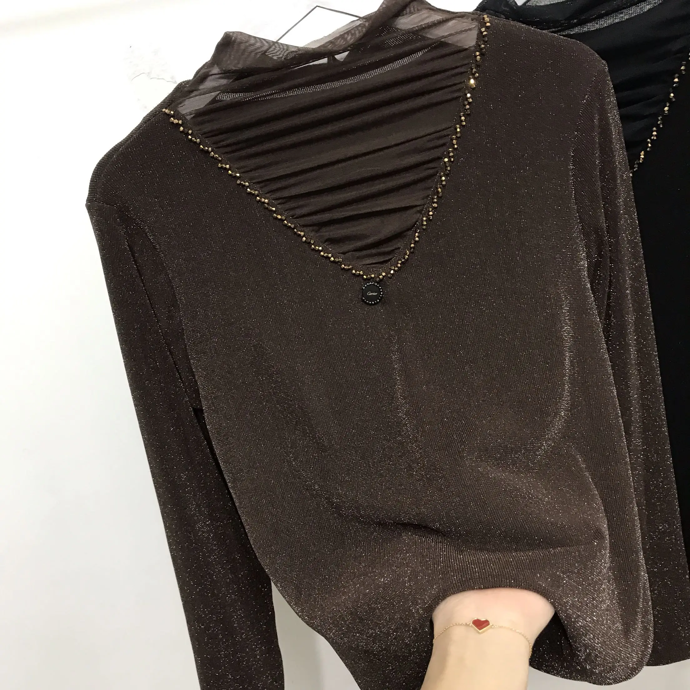 

Женская кружевная рубашка, повседневная, с длинным рукавом, DD8272