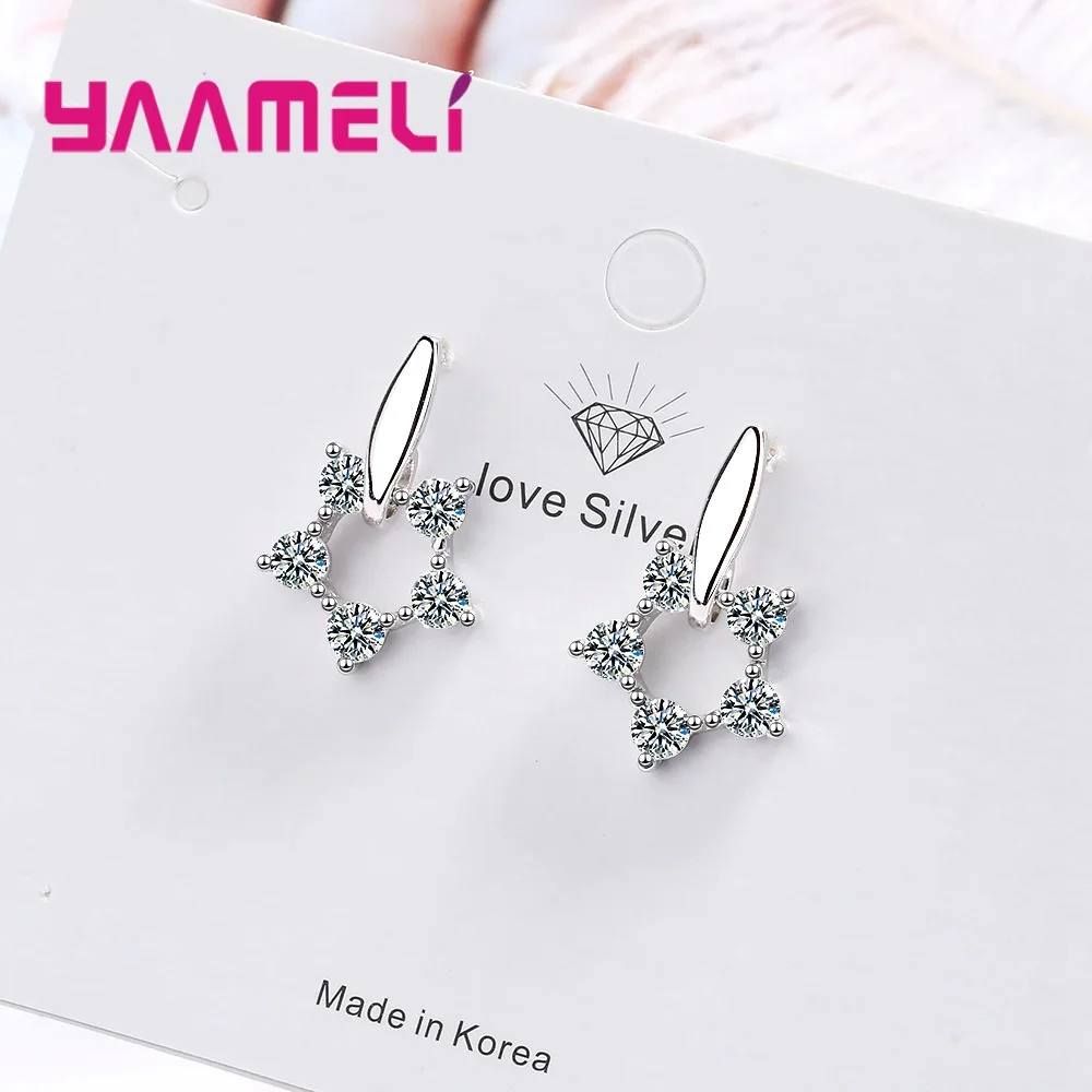 Серьги-гвоздики женские из серебра 925 пробы с пятью фианитами | Украшения и