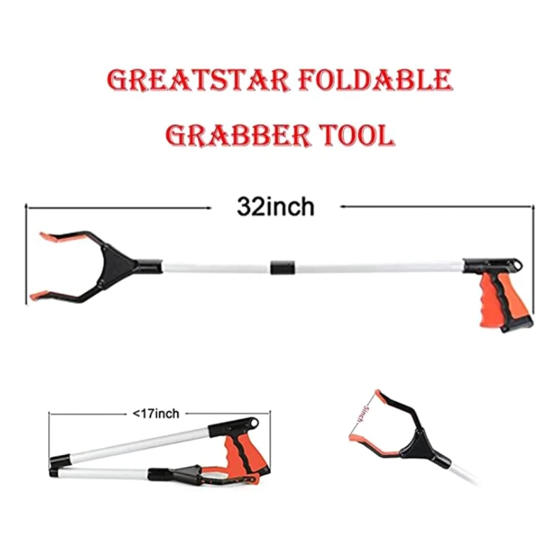 

Foldable Long Trash Clamps Grab Pick Up Tool Curved Handle Garbage Clip Portable