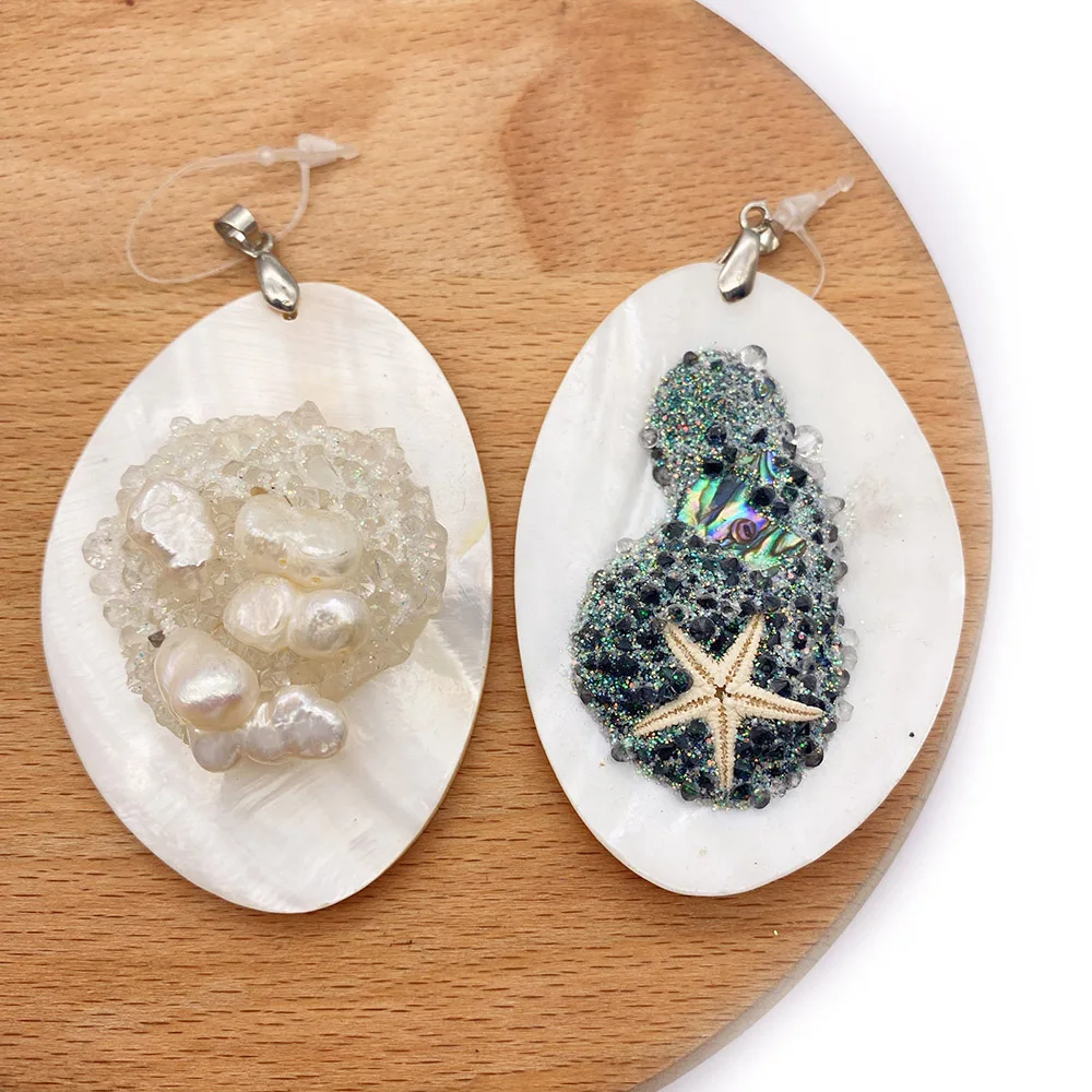 

1pc Natural Shell Pendants with Freshwater Pearl Beads Irregular Shape Star Shape DIY for Making Jewelry Necklace 44x62mm 66mm