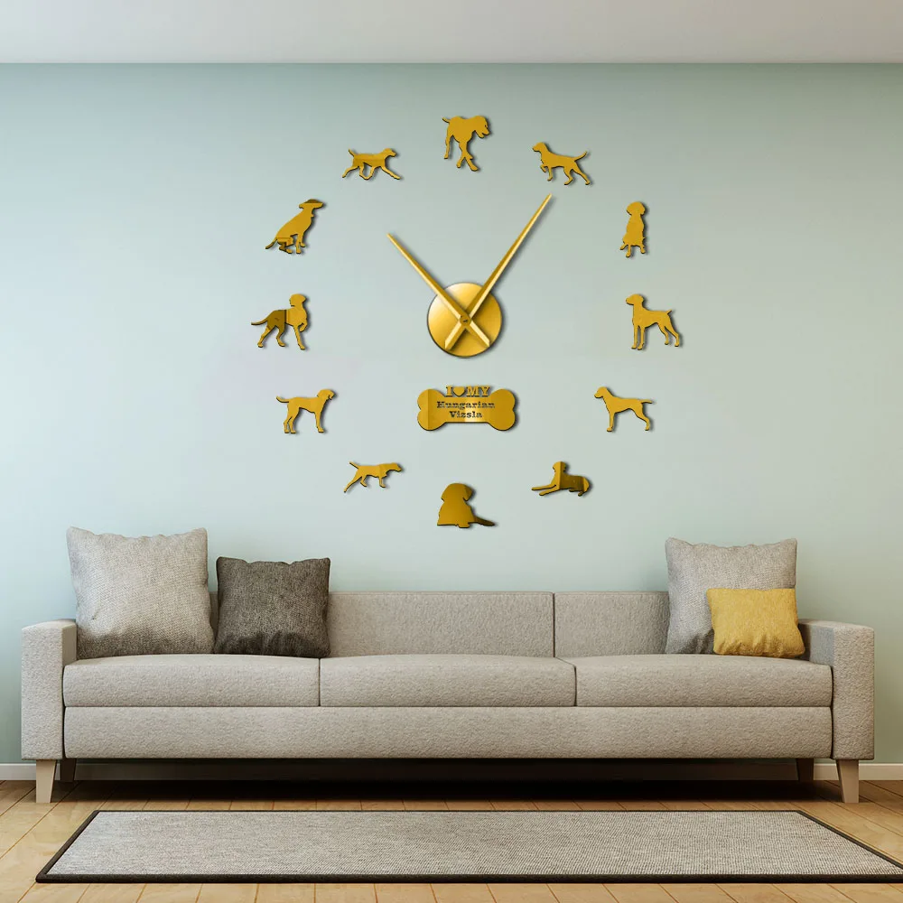 Hungarian Pointer Vizsla Dog DIY Wall Clok With Different Postures Wall Art Stickers Magyar Vizsla Large Frameless Modern Watch