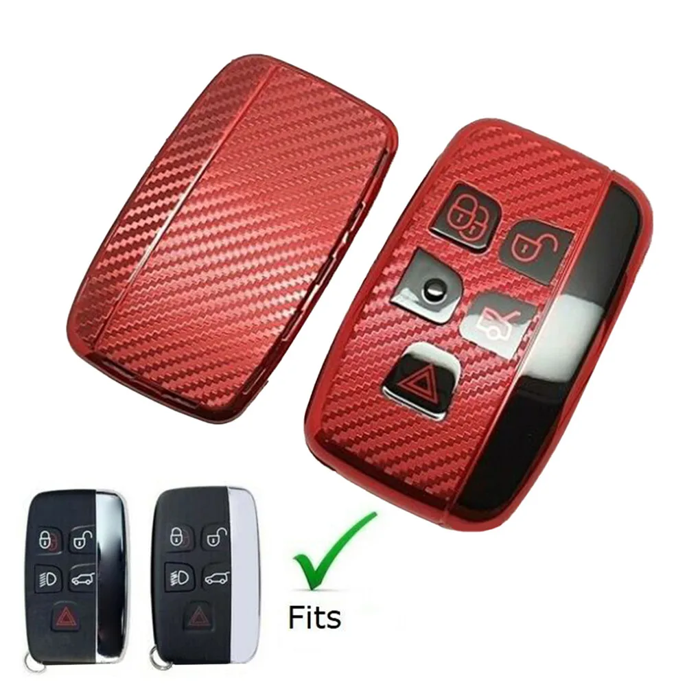 

Red Carbon Fiber Remote Key Fob Cover For Land Rover Range Rover Jaguar