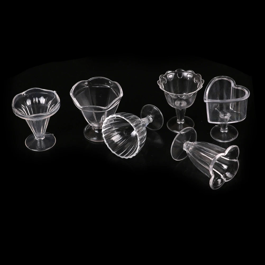 

6PCS 1:12 Transparent Plastic Doll house Mini Wine Cup Ice Cream Sundae Cup Doll house Miniature Cups Mini Cup