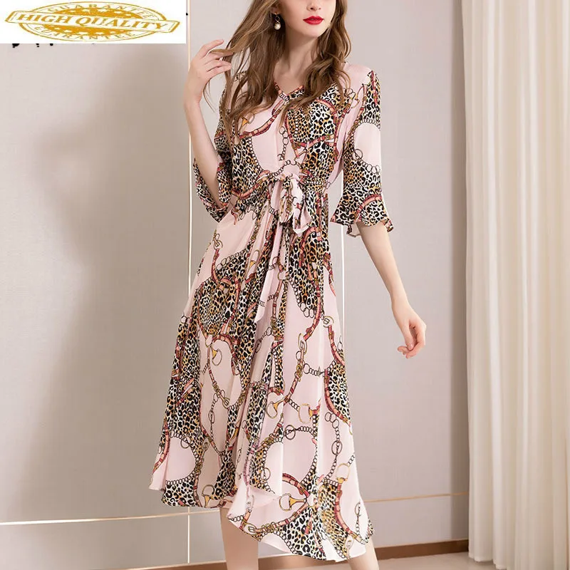 Платье из натурального шелка Женское корейское летнее платье пляжное Элегантное