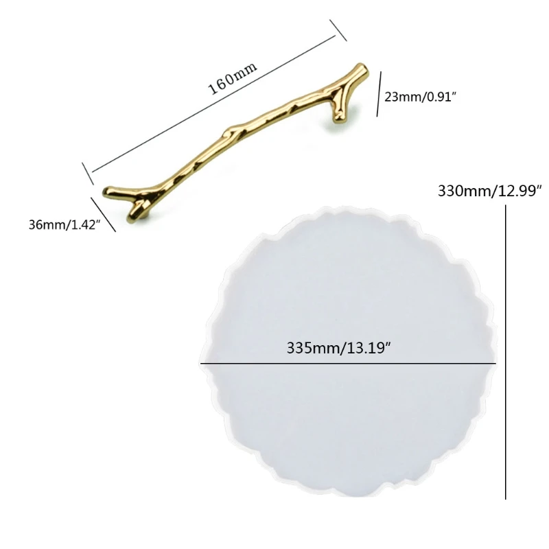 

Irregular Round Silicone Resin Tray Mold with 2 Pcs Gold Handles Fruit Geode Platter Molds Resin Faux Agate Tray Molds