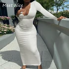 Женское трикотажное платье-миди с длинным рукавом и V-образным вырезом