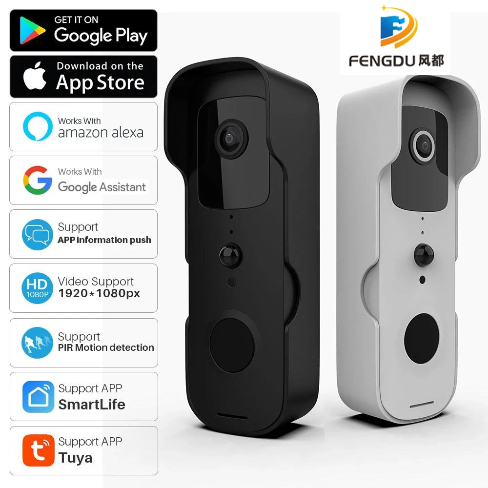 

Smart Home Tuya Door Peephole Camera Video Doorbell Waterproof Two-Way Audio Works With Alexa Echo Show Google Home