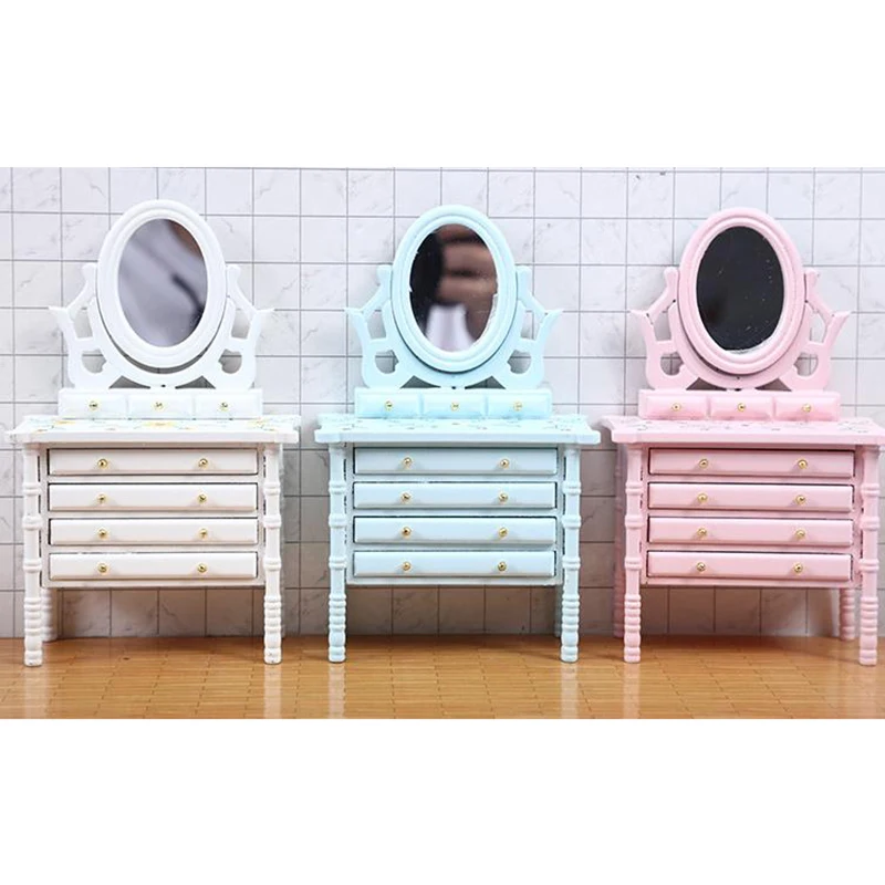 

1PC 1:12 Dollhouse Furniture Toys Solid Color Wood Dresser Stool Set Model for Bedroom Decor Dollhouse Decoration