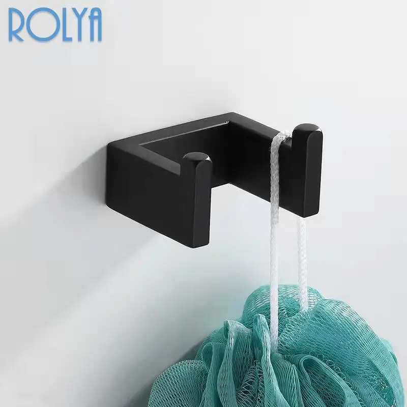 Матовый черный набор Вешалки для полотенец двойное кольцо крючок пальто вешалка