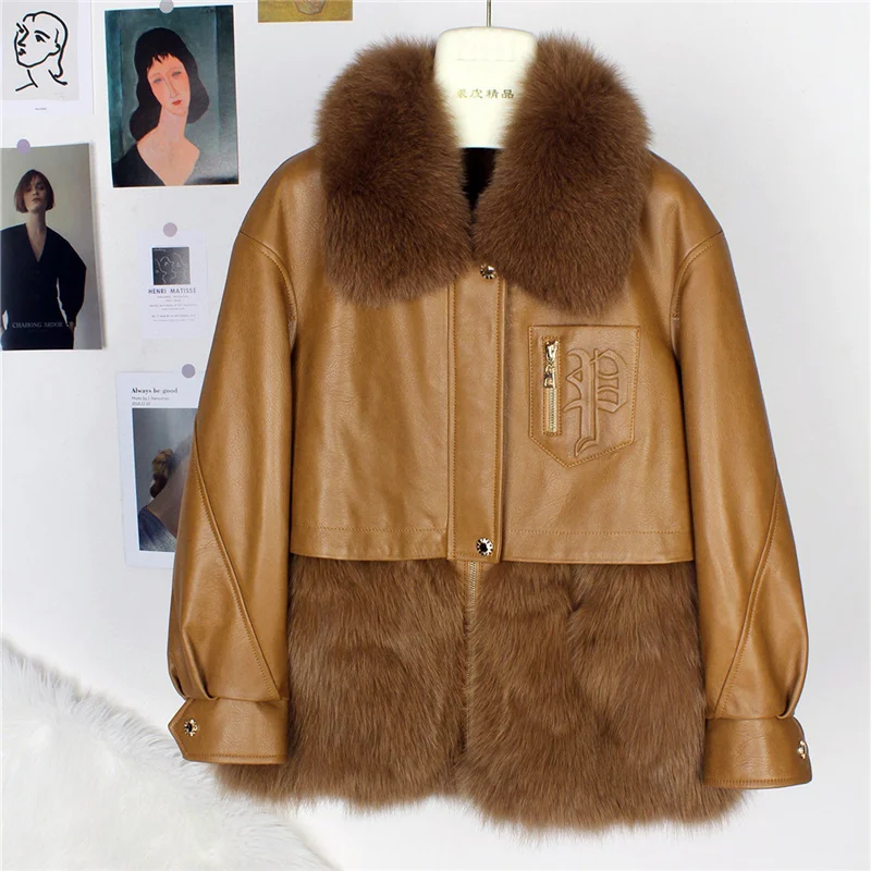 

Женское зимнее пальто из натуральной овечьей кожи с воротником из натурального Лисьего меха