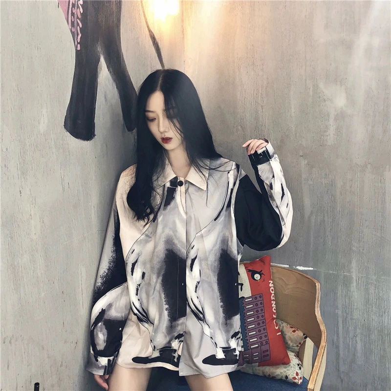 

2020 Весенняя Модная рубашка, женская дизайнерская нишевая рубашка в стиле ретро с гонконгским вкусом, женская рубашка в стиле Harajuku Bf, свободн...