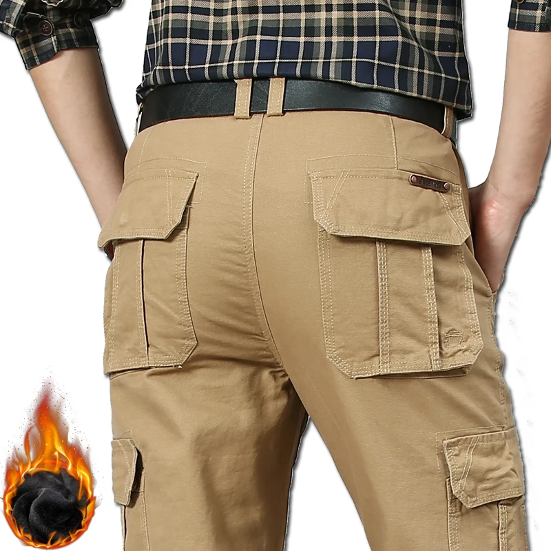Khaki velvet MANLI мужские походные брюки, военные брюки-карго с несколькими карманами, мешковатые мужские брюки, комбинезоны, армейские брюки для бега - Цвет: Khaki velvet