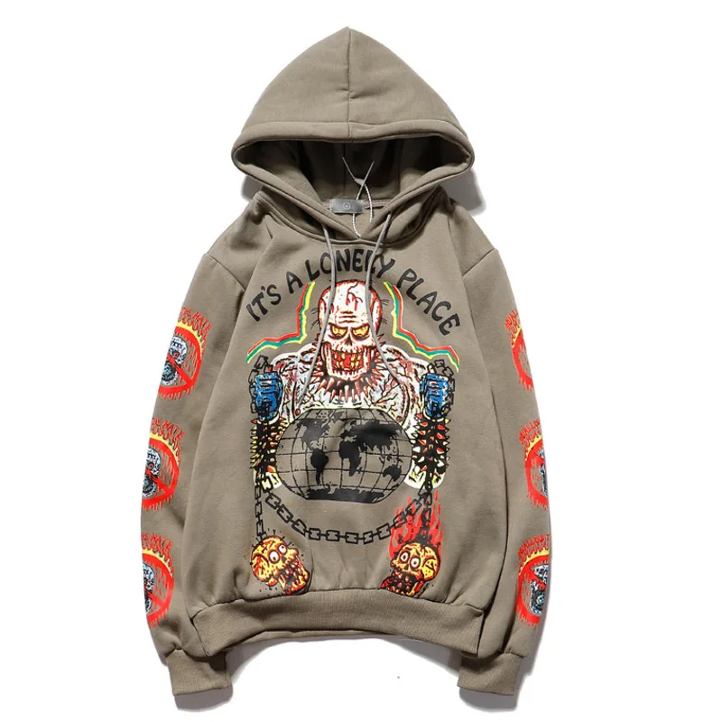 

Kanye West Graffiti Letter Print Plus Velvet Sweatshirt Men Harajuku Fleece Hoodie Hip Hop Stranger Things Hooded Hoodies