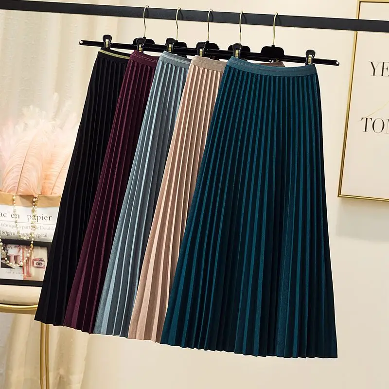 

Женская плиссированная юбка, однотонная облегающая юбка-трапеция до середины икры, синяя, бордовая, кофейная, на осень и весну
