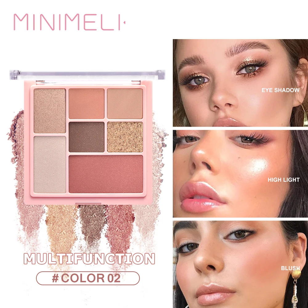 Палитра для макияжа MINIMELI 3 в 1 матовые тени век хайлайтер румяна блестящие Палетка