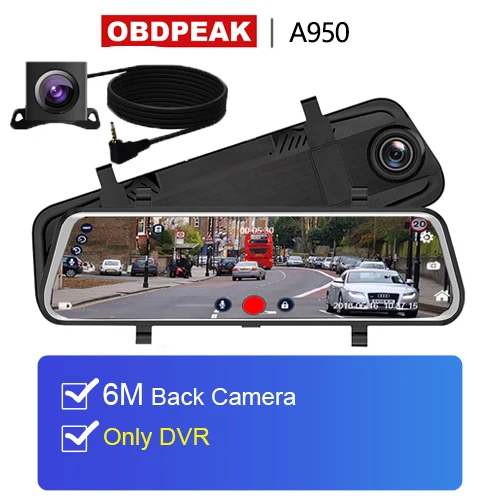 A950 with 6M Camera Android 8,1 4G Автомобильный видеорегистратор 1" поток зеркало заднего вида FHD 1080P ADAS DashCam камера видеорегистратор авто регистратор видеорегистратор gps Видеорегистраторы - Название цвета: A950 with 6M Camera