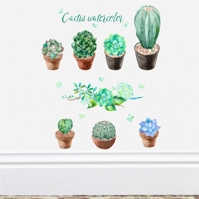 Зеленые садовые растения в горшке Цветочные настенные наклейки спальня кухня