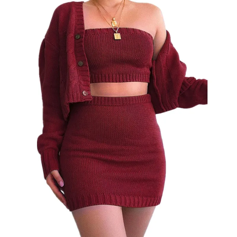 Женский комплект из трех предметов Повседневный Кардиган на пуговицах с