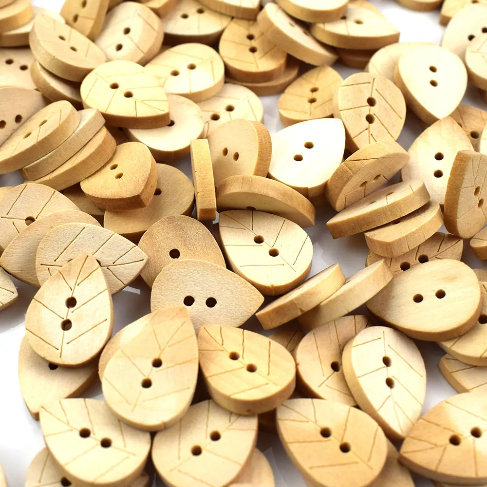 

300PCS Random Mixed Leaf Pattern Wooden Buttons for Clothes Crafts Sewing Scrapbooking DIY Accessories